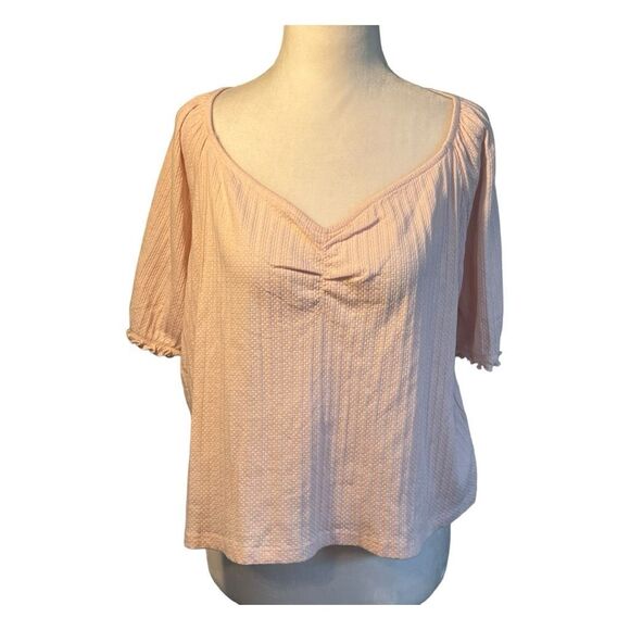 Abound Sweetheart Neck Top Pink Ribbed Knit Cotton Puff Short Sleeve 3X - Picture 1 of 9